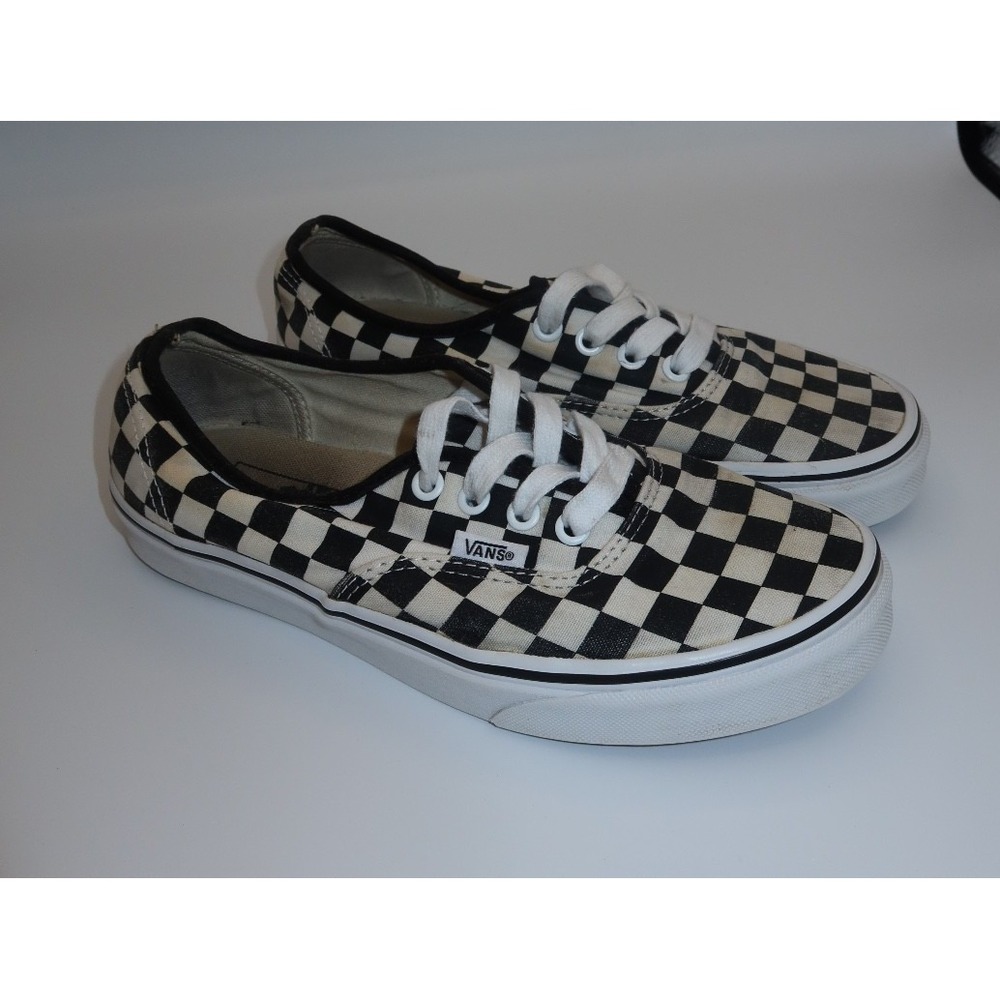 Vans Authentic Checkerboard Sneakers Women 7.5 Men 6 Black White Low Top Shoes